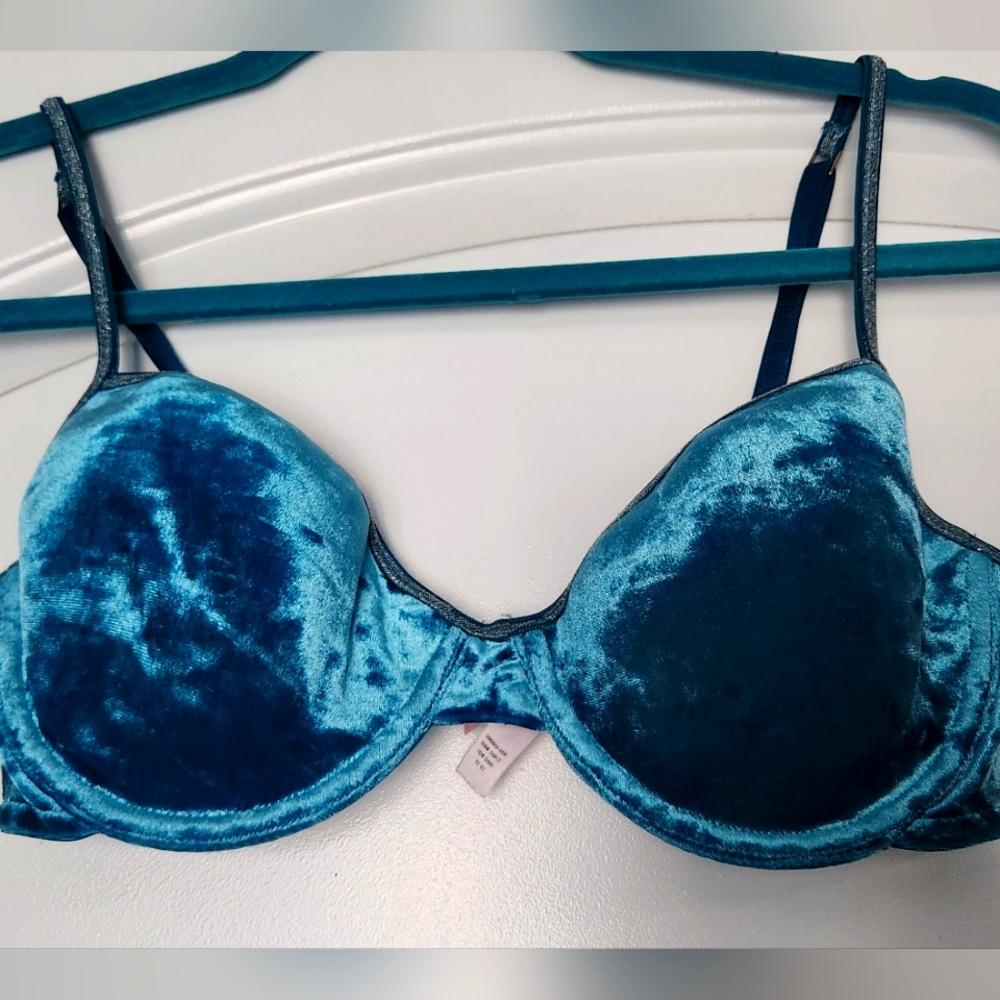 Velvet Teal Blue Underwire Bra